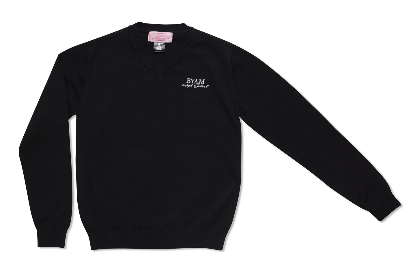 Black V-neck Knit Sweater with BYAM High School logo