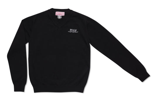Black V-neck Knit Sweater with BYAM High School logo