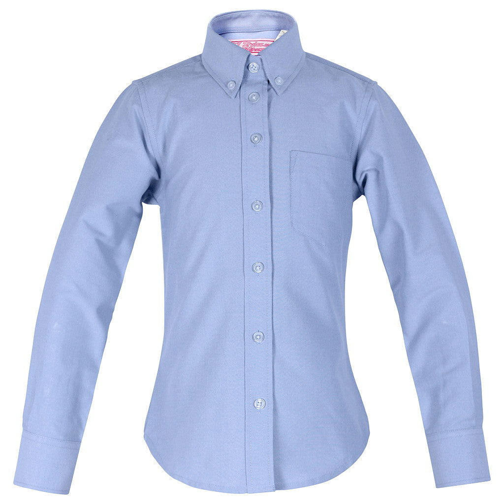 Blue Oxford Modesty Blouse-Round Hem - By Style