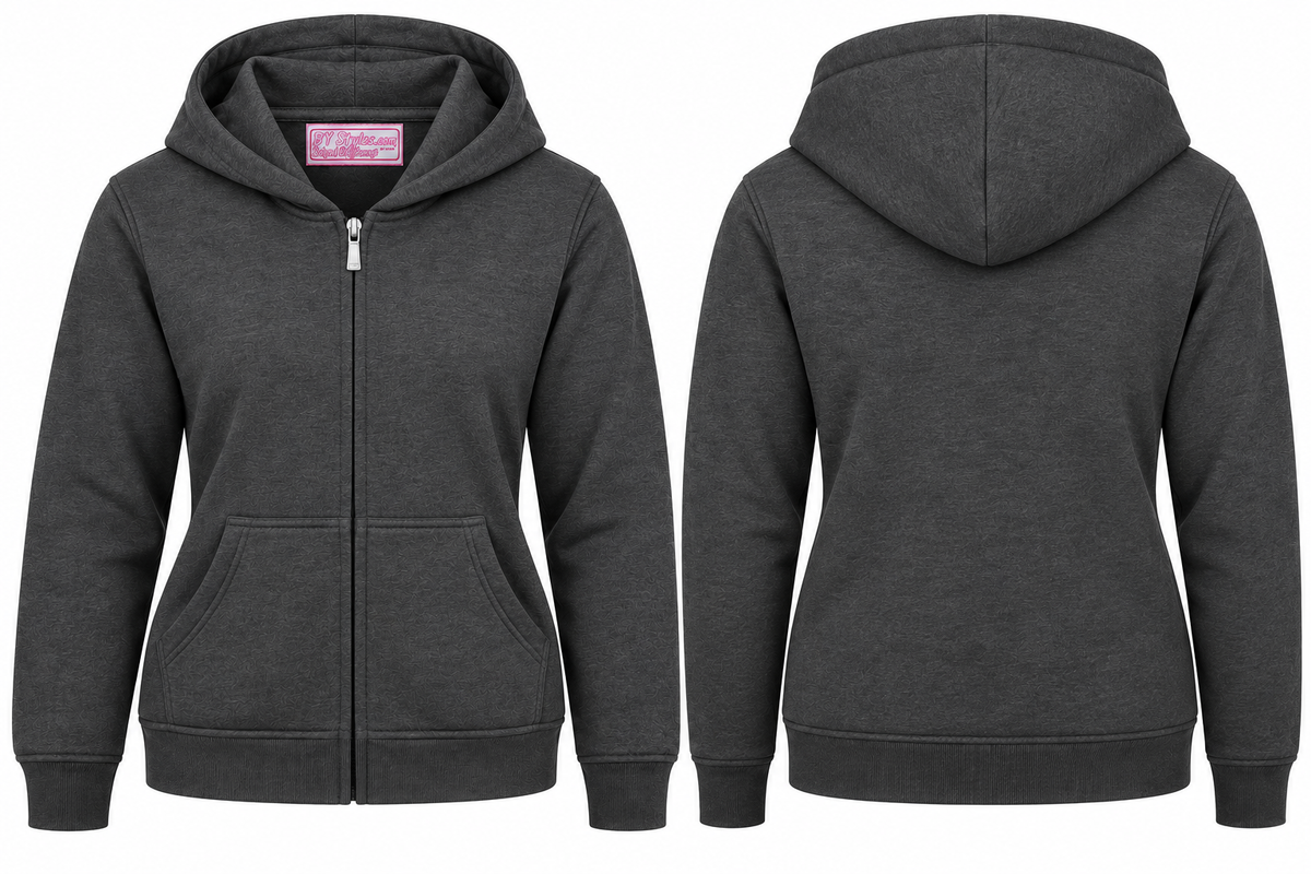 Charcoal Gray Cotton Fleece Zip Up Hooded Sweatshirt