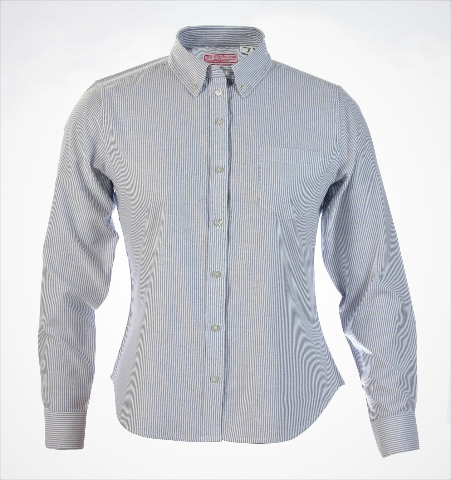 Navy and White Stripe Oxford Modesty Blouse-Round Hem - By Style