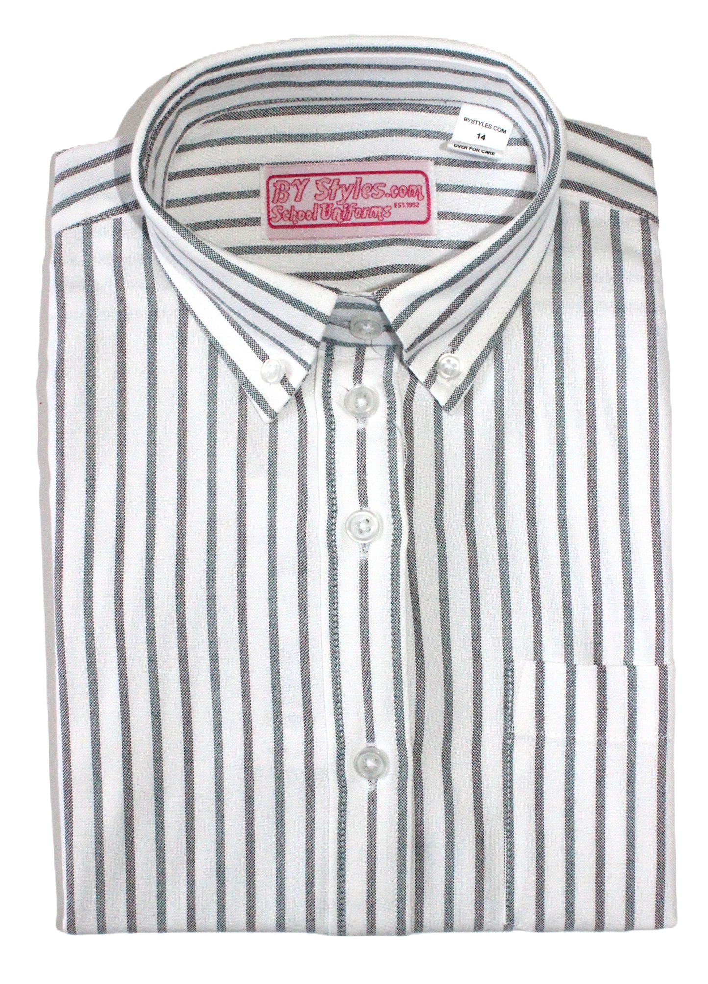 Navy Green White Stripe Oxford Modesty Blouse-Round Hem NGWS