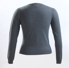 Ladies Charcoal Gray Knit V-neck sweater