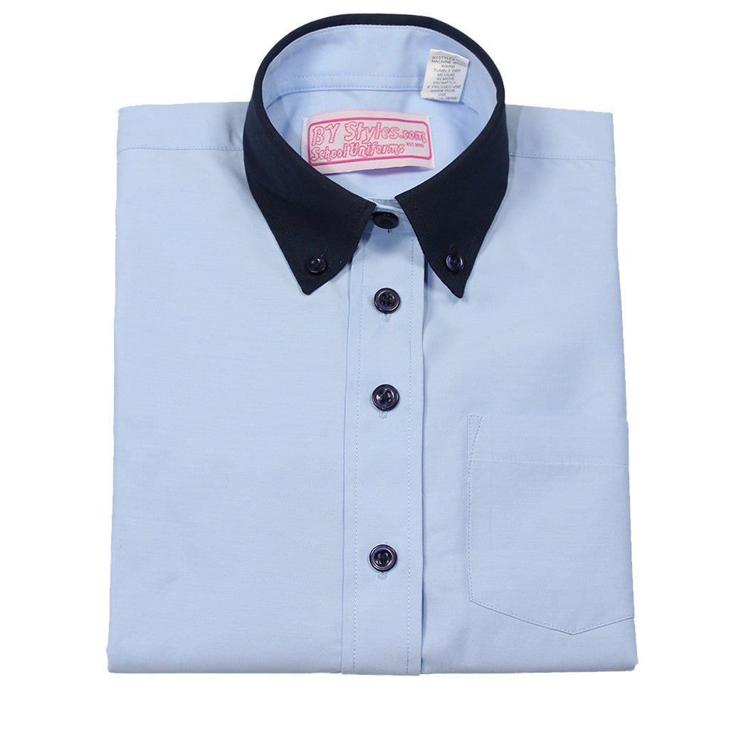 Girls Blue and Navy two tone Blouse-Round Hem - By Style