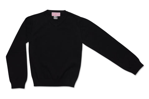 Black Cotton Knit V-neck sweater With SHS Logo