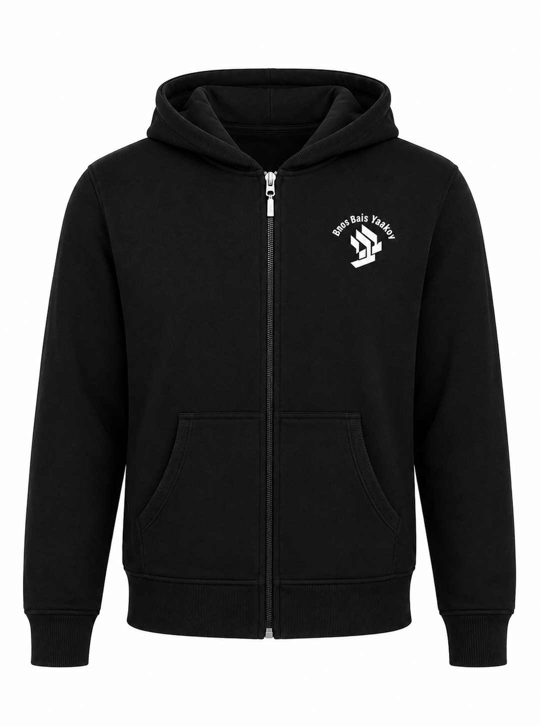Black Cotton Fleece Zip-Up Hoodie with BBY Logo Included