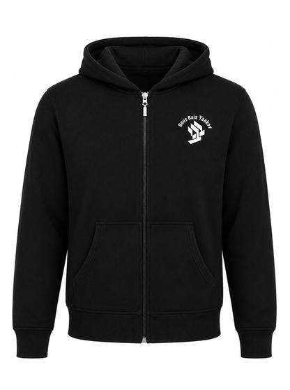 Black Cotton Fleece Zip-Up Hoodie with BBY Logo Included