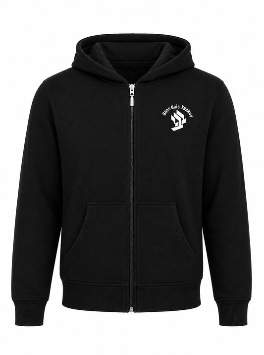 Black Cotton Fleece Zip-Up Hoodie with BBY Logo Included