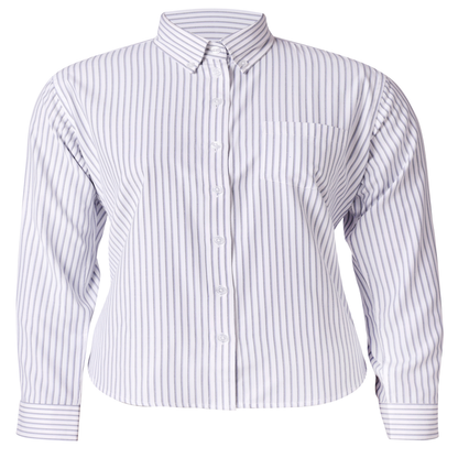 Blue Navy Black White Stripe Modesty Blouse-Round Hem BNBWS