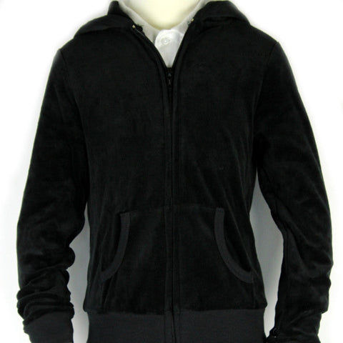 Clearance Black Velour Zip-Up Hooded Sweatshirt