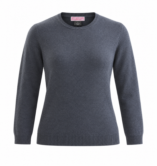 Charcoal Gray Crew Neck Cotton Knit Sweater RN16