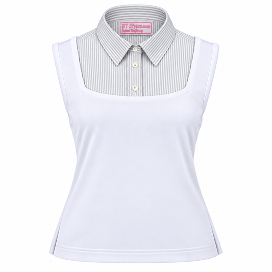 NEW!! GWS Gray and White Stripe the Original Shell Dickie NO BUTTON BY COLLAR – LIMITED QUANTITY.