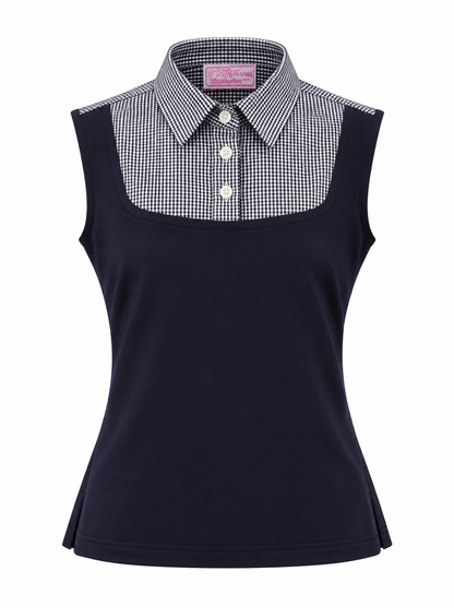 Shell Dickie Sleeveless Navy and White Gingham