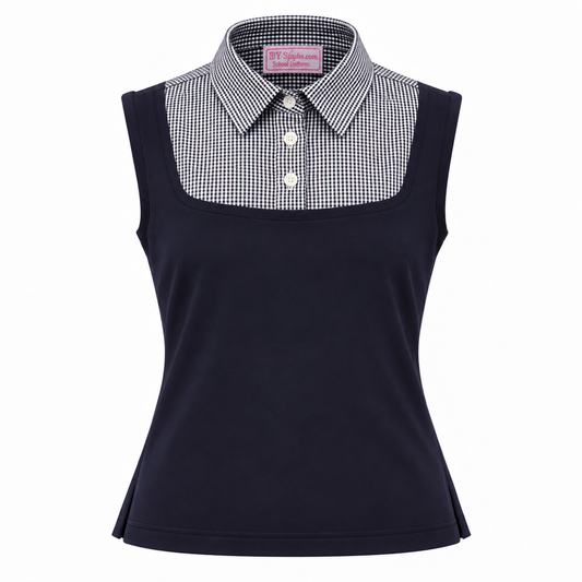 Shell Dickie Sleeveless Navy and White Gingham
