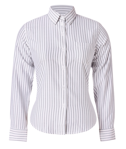 Navy Green White  Stripe Oxford Modesty Blouse-Round Hem - By Style
