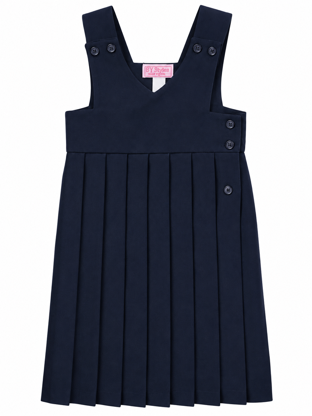 Navy V-Neck Husky Jumper with Knife Pleats