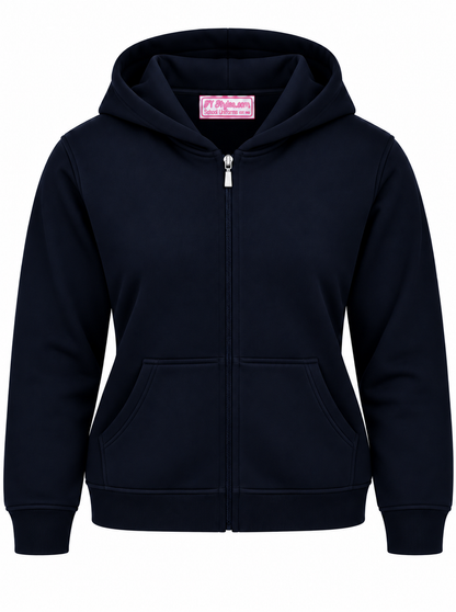 Navy Cotton Fleece Zip Up Hooded Sweatshirt