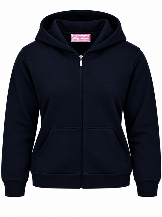 Navy Cotton Fleece Zip Up Hooded Sweatshirt