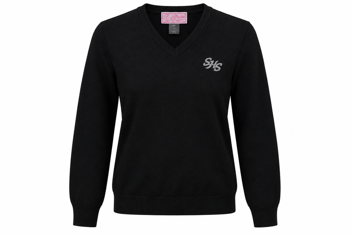Black V-neck sweater With FREE SHS Logo,
