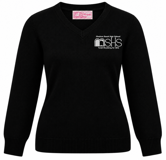 MSHS Black V-neck Knit sweater with logo