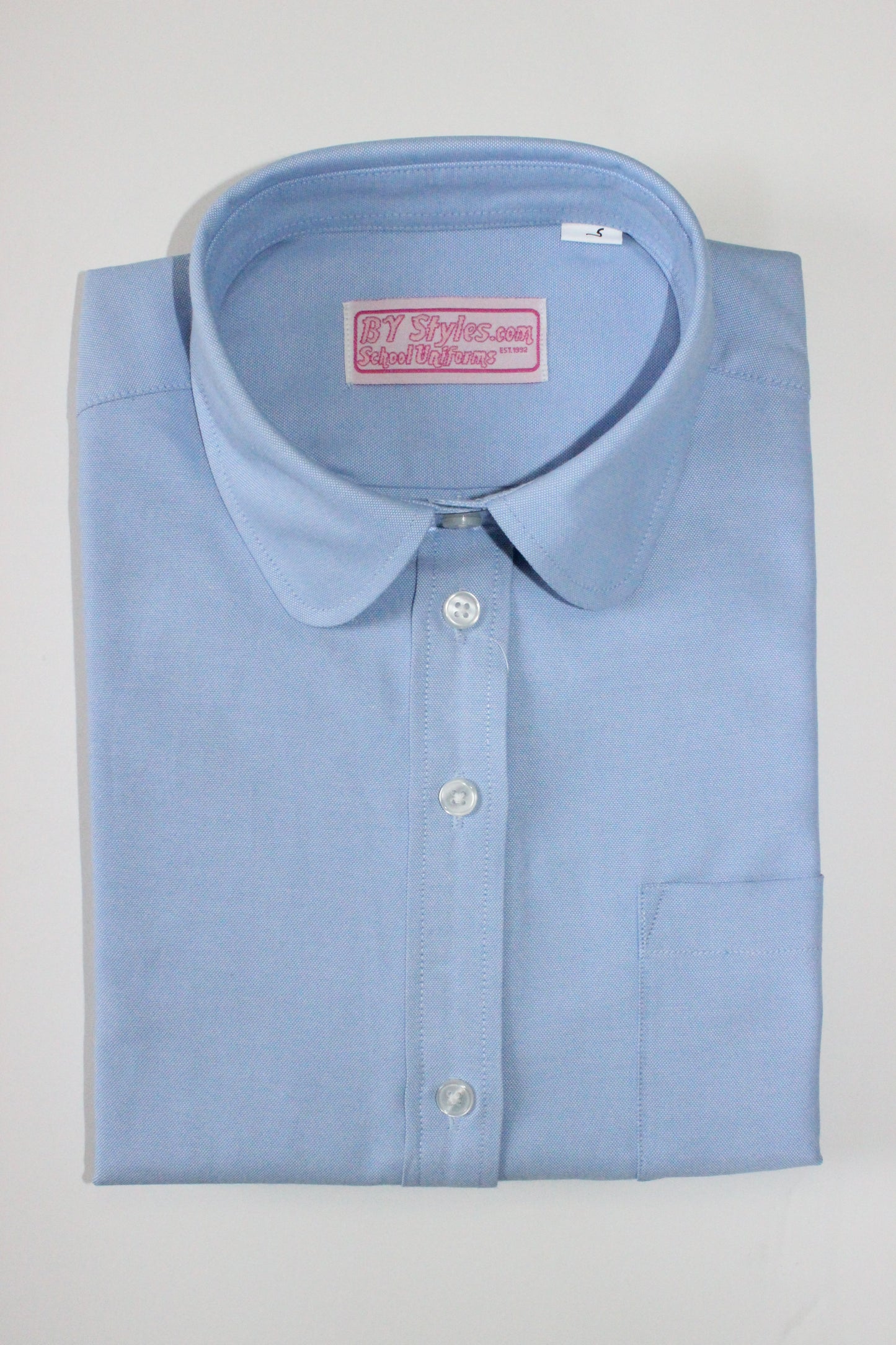 Girls School Uniform Oxford Shirt – Blue - Round Collar with Modesty Button