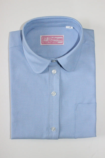 Girls School Uniform Oxford Shirt – Blue - Round Collar with Modesty Button