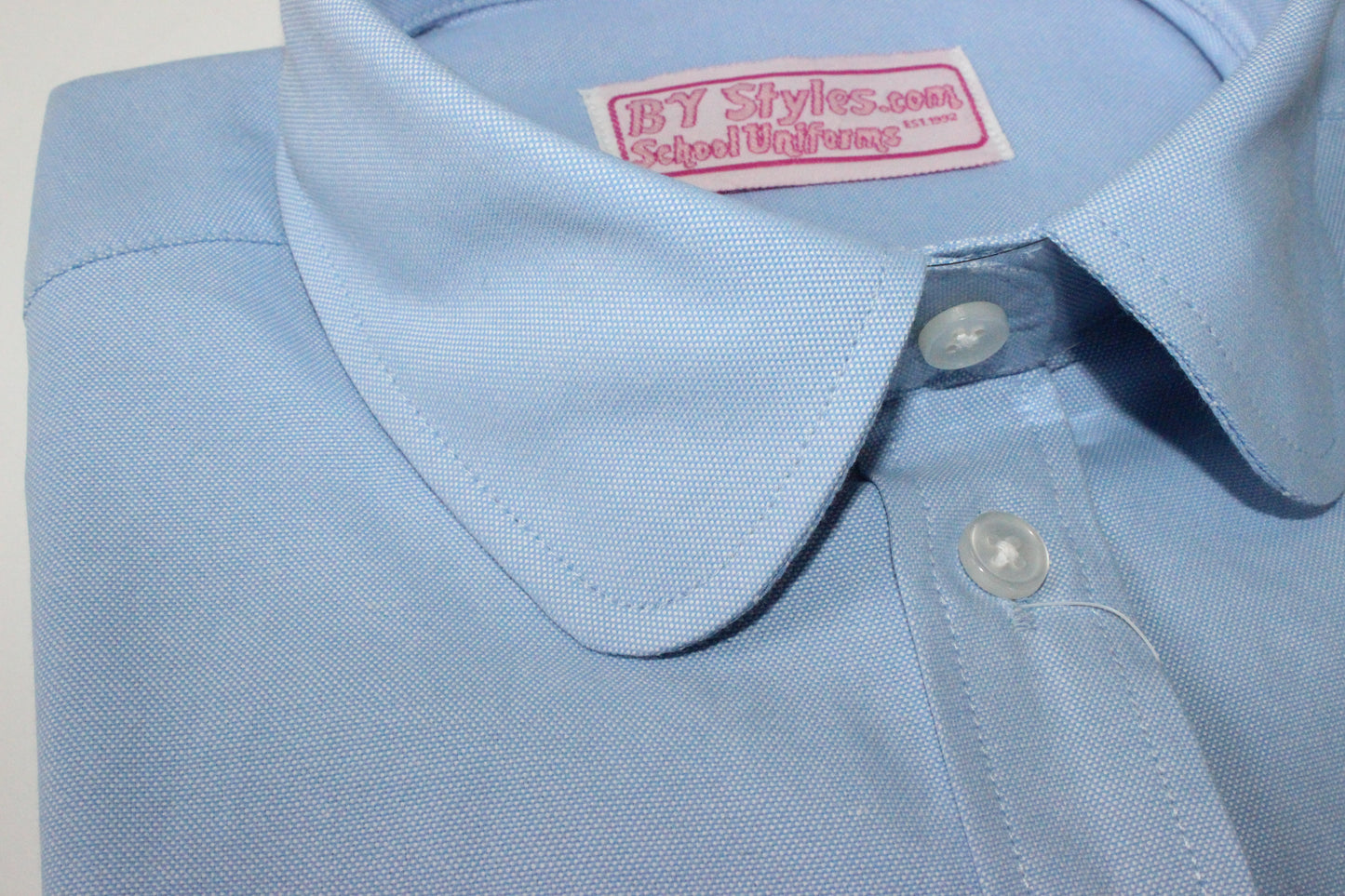 Girls School Uniform Oxford Shirt – Blue - Round Collar with Modesty Button