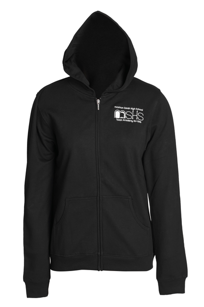 MSHS Black Zip Up Fleece Cotton Hooded Sweatshirt With MSHS Logo