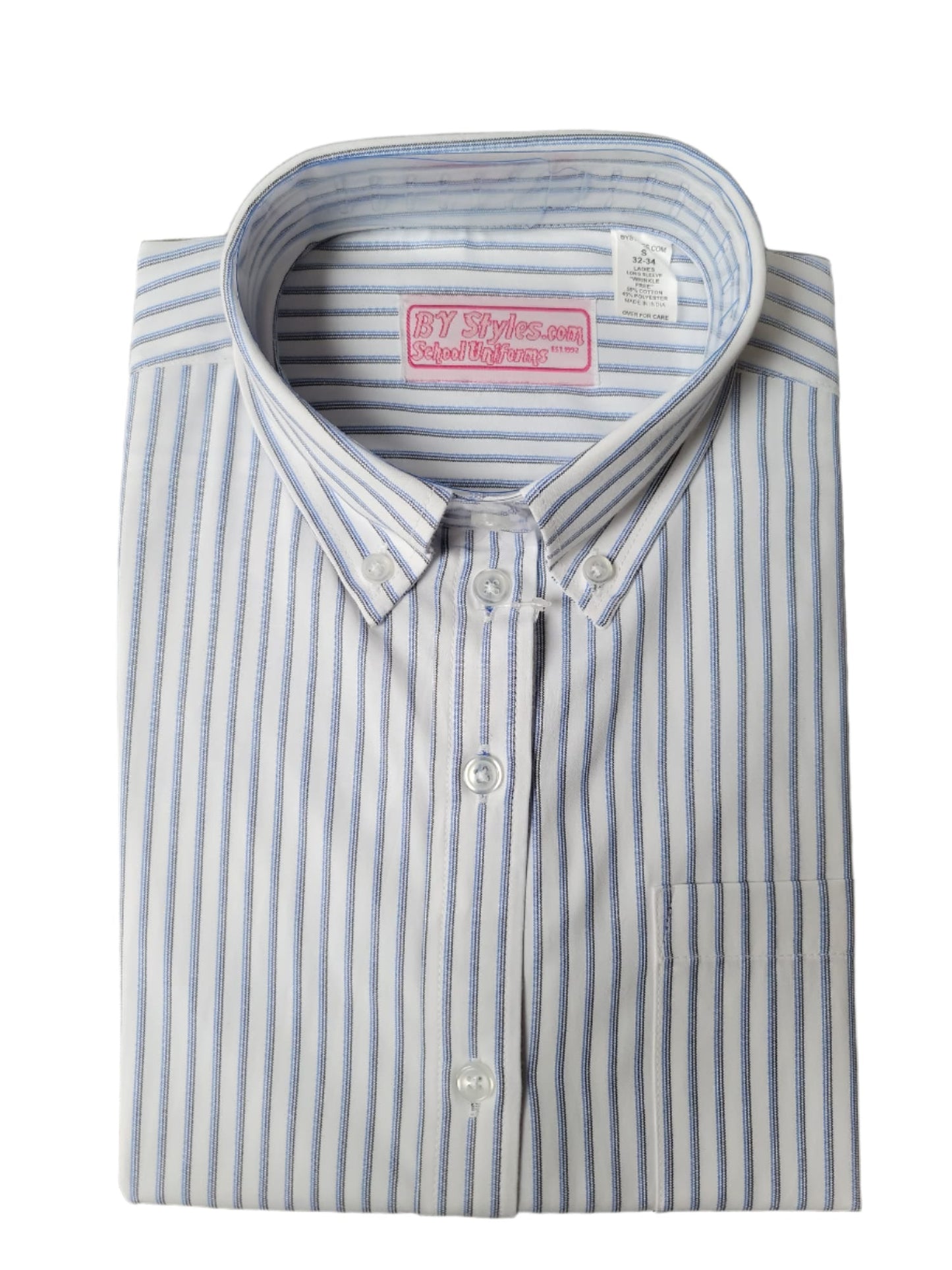 Blue Navy Black White Stripe Modesty Blouse-Round Hem BNBWS