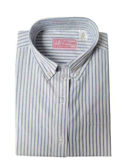 Blue Navy Black White Stripe Modesty Blouse-Round Hem BNBWS