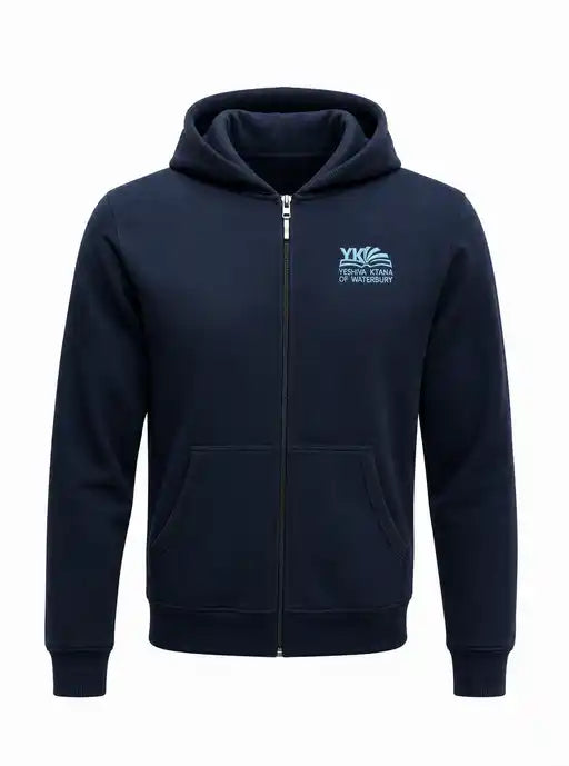 Navy Sweatshirt with YKW Logo Cotton Fleece Zip Up Hooded