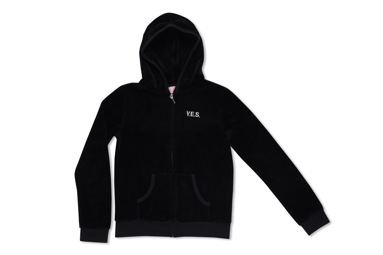 Y.E.S. Elementary Black Velour Hooded Sweatshirt with Y.E.S. Logo