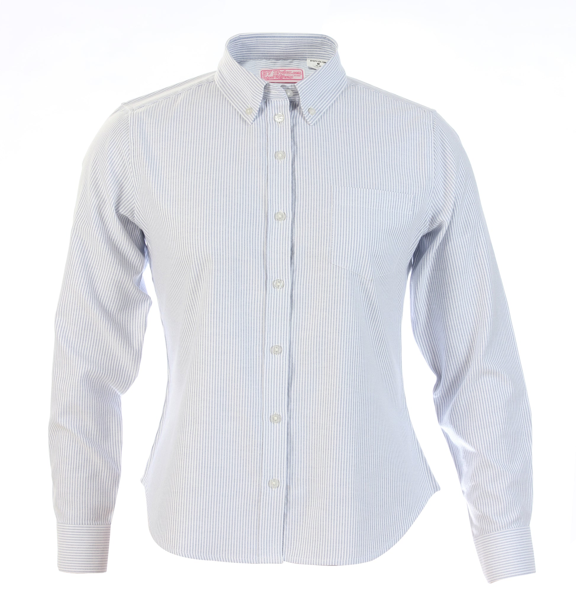Girls Navy and White Stripe Oxford Blouse-Round Hem - By Style