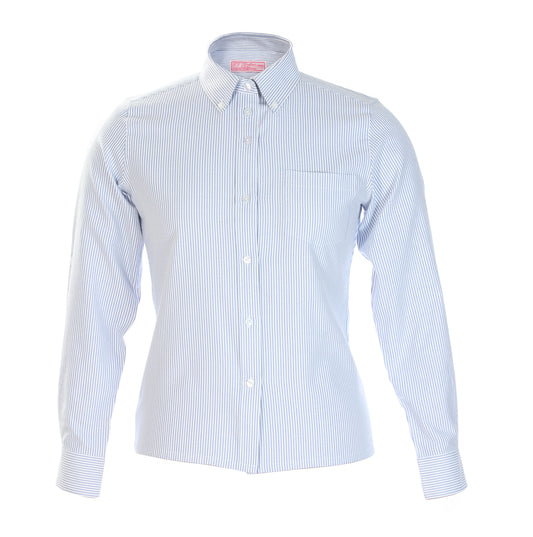 Girls Navy White Stripe Husky Oxford Blouse Straight Hem - By Style