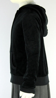 Velour Zip-Up Hooded Sweatshirt Junior Sizes Black With T.A.G. Logo - By Style