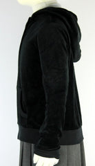 Velour Zip-Up Hooded Sweatshirt Junior Sizes Black