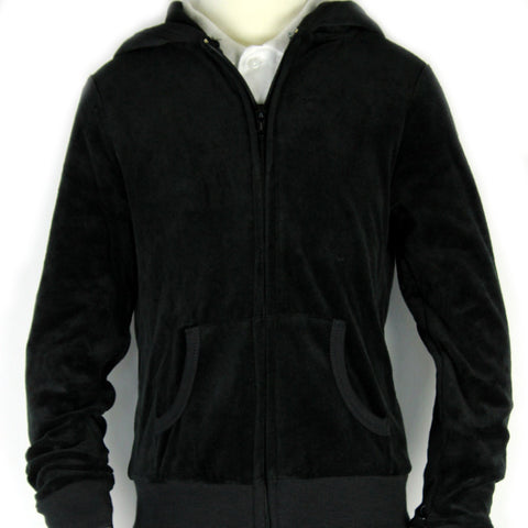 Velour Zip-Up Hooded Sweatshirt Youth Sizes Black With T.A.G. Logo