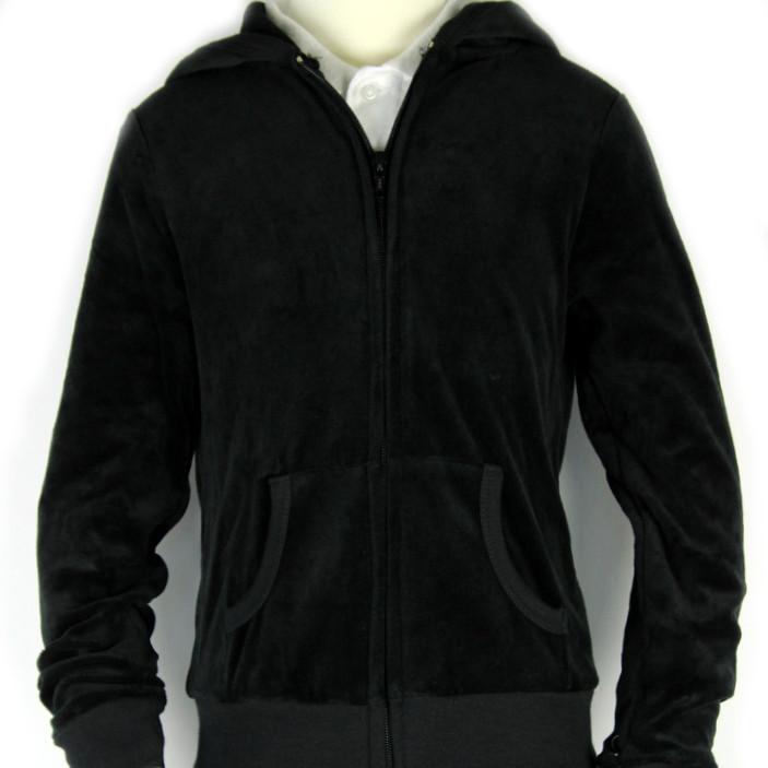 Ladies Velour Zip-Up Hooded Sweatshirt Junior Sizes Black