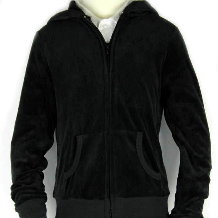 Velour Zip-Up Hooded Sweatshirt Junior Sizes Black With T.A.G. Logo - By Style