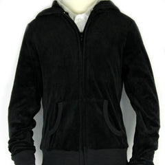 Velour Zip-Up Hooded Sweatshirt Junior Sizes Black With T.A.G. Logo