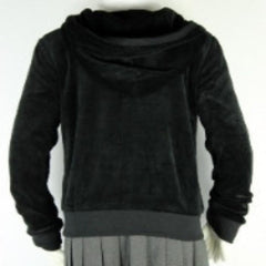 Ladies Velour Zip-Up Hooded Sweatshirt Junior Sizes Black