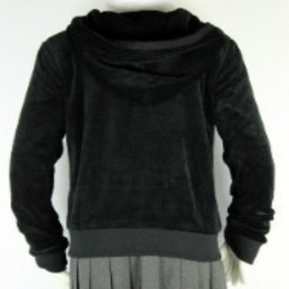 Velour Zip-Up Hooded Sweatshirt Junior Sizes Black With T.A.G. Logo - By Style