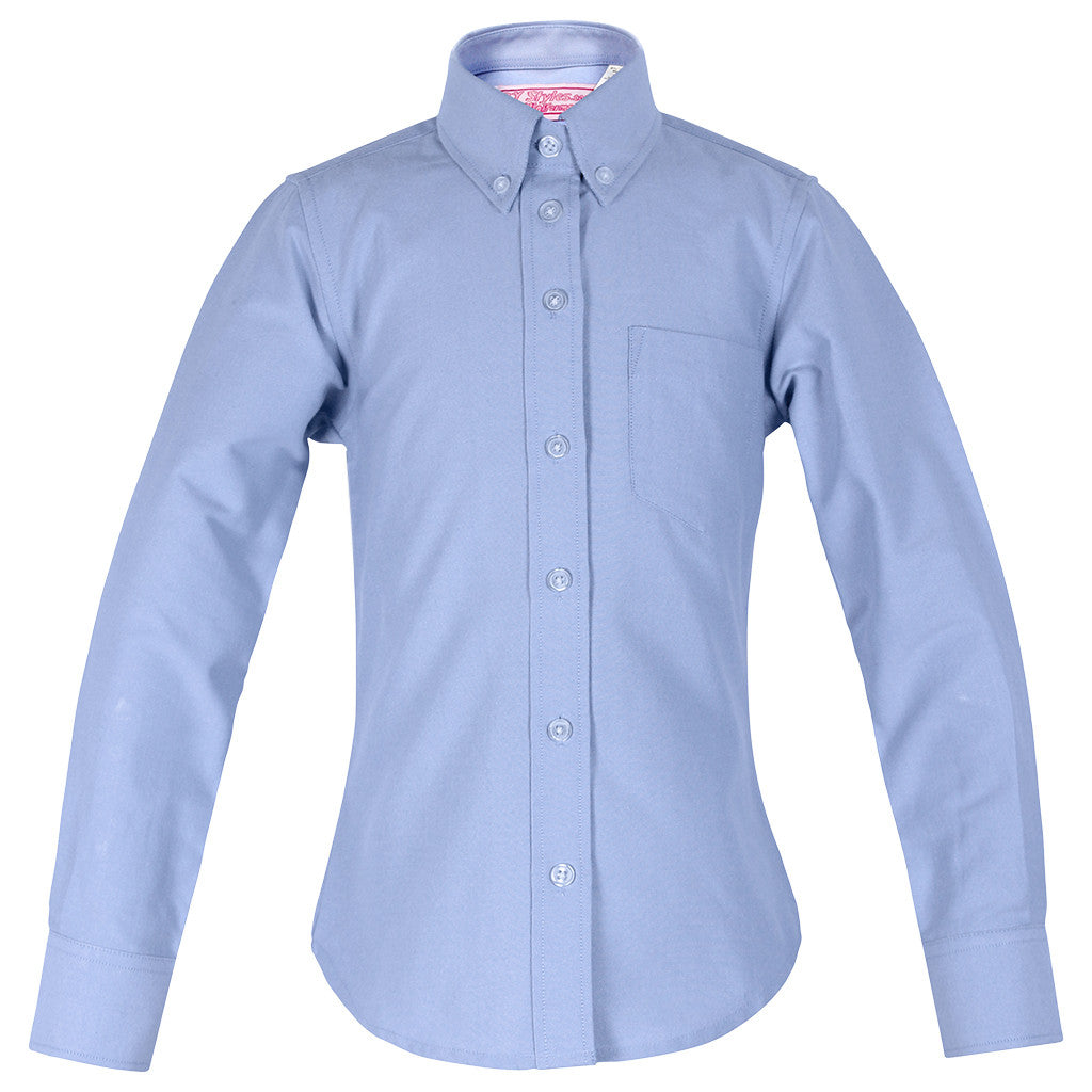H.S. Blue Oxford Blouse-Round Hem - By Style