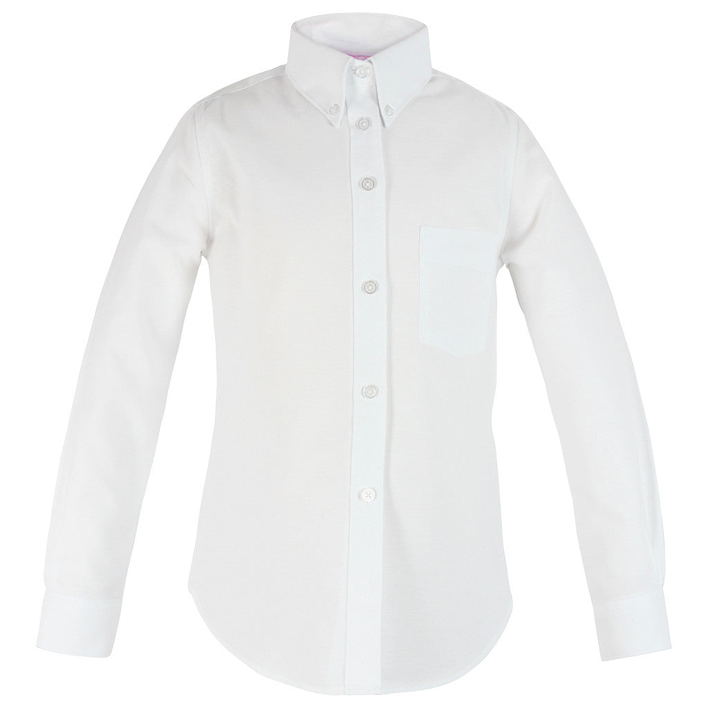 Girls White Husky Oxford Blouse-Round Hem - By Style