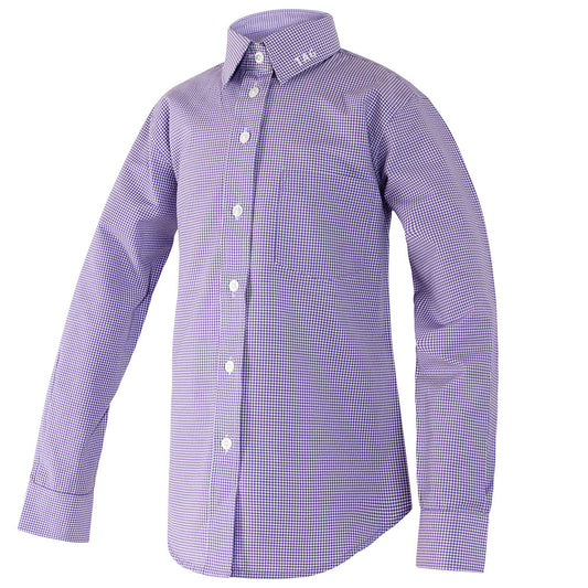 Girls Purple and White Gingham Blouse-Round Hem - By Style