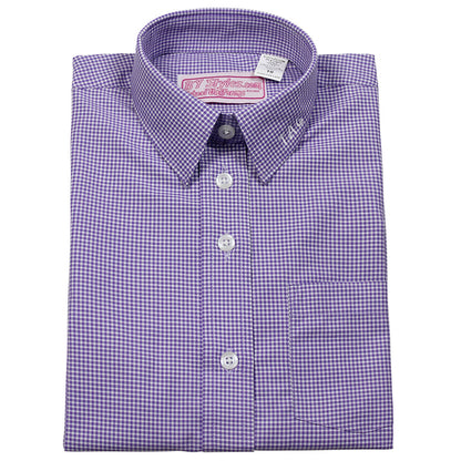 Girls Purple and White Gingham Blouse-Round Hem - By Style