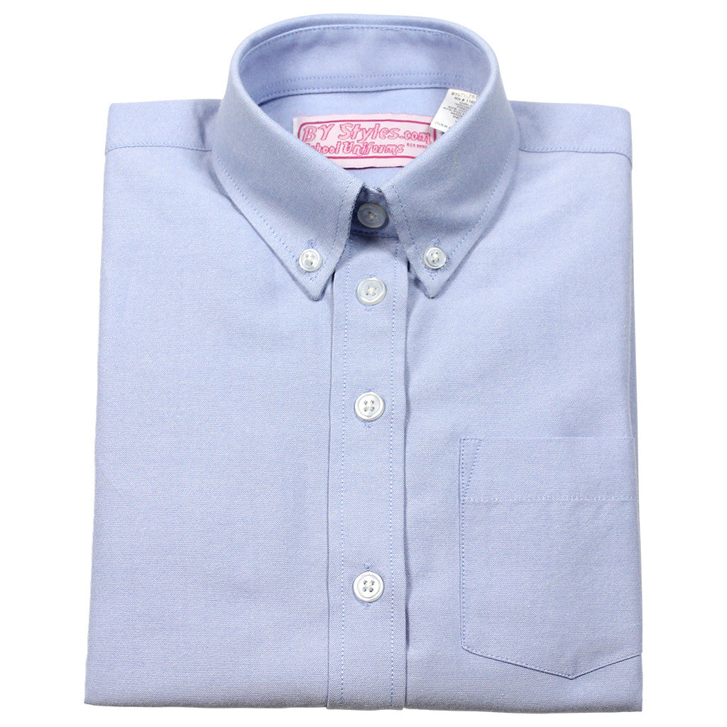 Girls Blue Oxford Blouse-Straight Hem - By Style